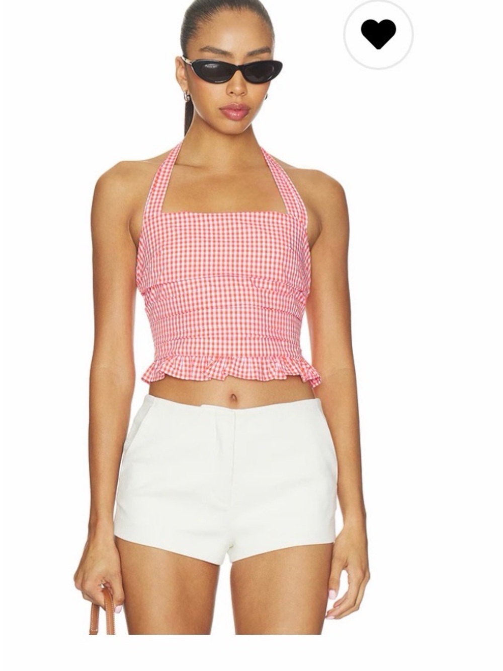 Red Gingham Halter Smocked Ruffle Crop Top